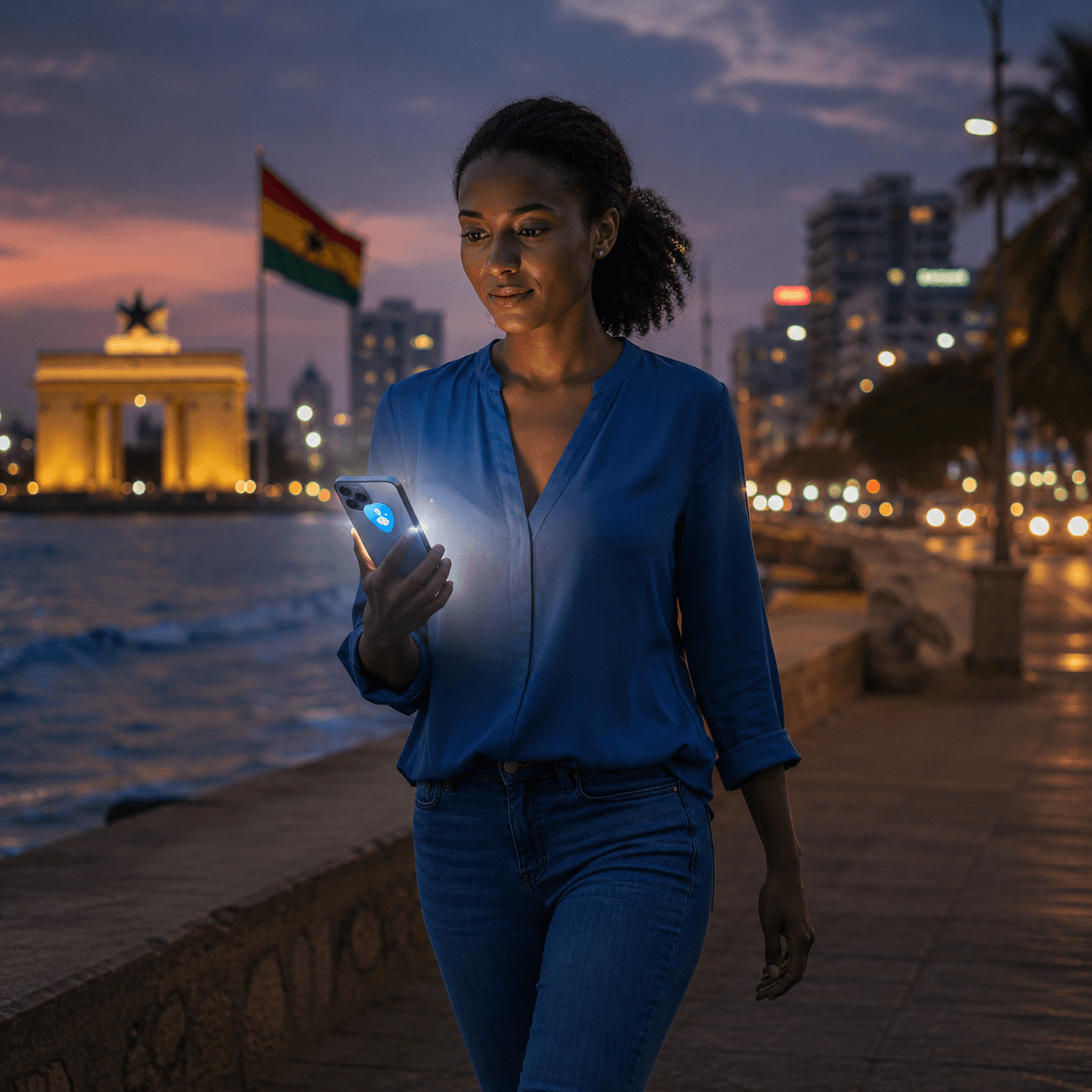 Person walking safely with mobile safety app